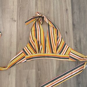 Rainbow Stripe Plunge Halter Top (Open Back with Ties)